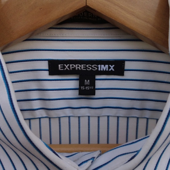 White Striped Button Down Shirt Express 1MX Med - Picture 3 of 4